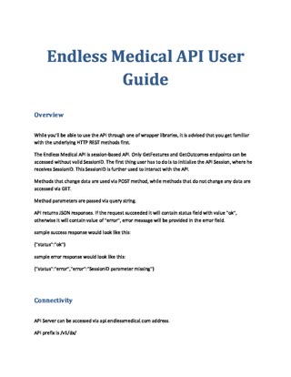 EndlessMedical API User Guide v1.0 cover